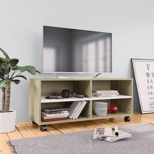 TV stolek s kolečky bílý a dub sonoma 90x35x35 cm dřevotříska