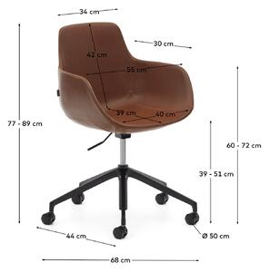 Otočná židle tassina na kolečkách kožená hnědá