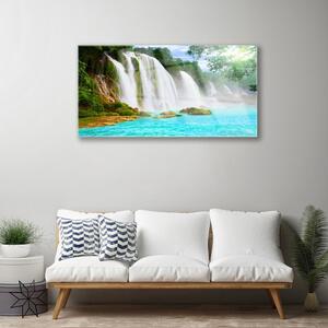 Obraz na skle Vodopád Jezero Příroda 120x60 cm
