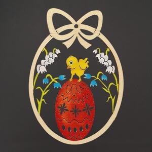 AMADEA Dřevěná dekorace vajíčko kuře s kraslicí, velikost 9 cm, český výrobek