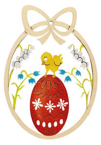 AMADEA Dřevěná dekorace vajíčko kuře s kraslicí, velikost 9 cm, český výrobek