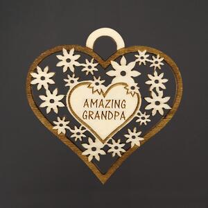 AMADEA Dřevěné srdce s textem "AMAZING GRANDPA", 7 cm, český výrobek