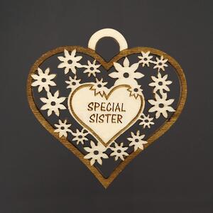 AMADEA Dřevěné srdce s textem "SPECIAL SISTER", 7 cm, český výrobek