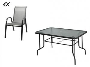 Set zahradní ocel/textilén/sklo stůl + 4 židle ČER