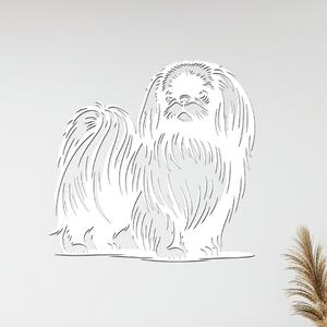 Dřevěný obraz psa Pekingese | Rozměry (cm): 40x39 | Zvolte barvu dekoru: Bílá