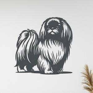 Dřevěný obraz psa Pekingese | Rozměry (cm): 40x39 | Zvolte barvu dekoru: Antracitová