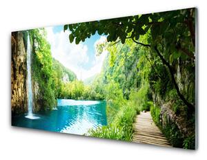 Akrylový obraz Vodopád Jezero Příroda 125x50 cm