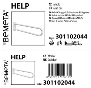 Bemeta Design HELP: Madlo, 850 mm, ve tvaru U, bez krytky, bílá - 301102044