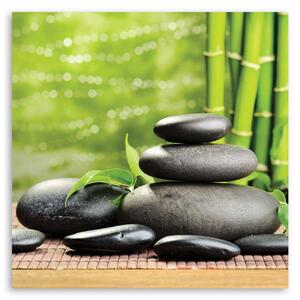 Obraz Černé zenové kameny a zeleň Velikost: 30 x 30 cm, Provedení: Panelový obraz