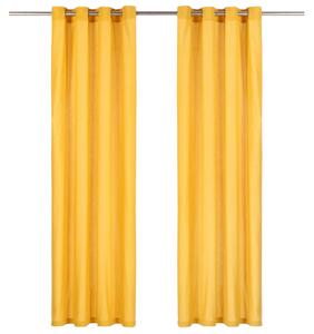 Závěsy s kovovými kroužky 2 ks bavlna 140 x 175 cm žluté