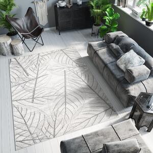 Světle krémový moderní koberec s motivem listů Šířka: 140 cm | Délka: 200 cm