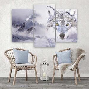 Obraz na plátně Bílý vlk před horami - 3 dílný Rozměry: 60 x 40 cm