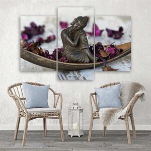 Obraz na plátně Buddha a fialové zenové květy - 3 dílný Rozměry: 60 x 40 cm