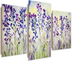Obraz na plátně Fialové a modré květy - 3 dílný Rozměry: 60 x 40 cm
