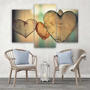 Obraz na plátně Dřevěná srdce - 3 dílný Rozměry: 60 x 40 cm