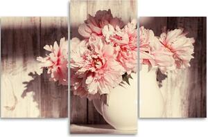 Obraz Vintage květiny ve váze - 3 dílný Velikost: 120 x 80 cm, Provedení: Panelový obraz