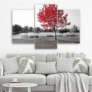 Obraz na plátně Strom s červenými listy - 3 dílný Rozměry: 60 x 40 cm