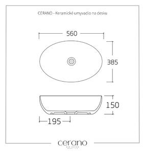 Cerano Ezro, keramické umyvadlo na desku 560x385x150 mm, bílá lesklá, CER-CER-428416