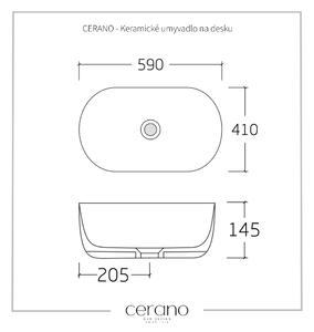 Cerano Deno, keramické umyvadlo na desku 590x410x145 mm, bílá lesklá, CER-CER-428431