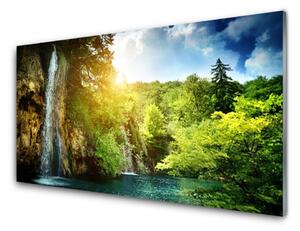 Obraz na skle Vodopád Stromy Krajina 125x50 cm