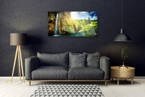 Obraz na skle Vodopád Stromy Krajina 125x50 cm