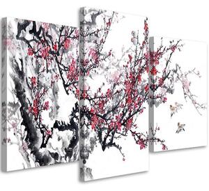 Obraz na plátně Japonské třešňové květy - 3 dílný Rozměry: 60 x 40 cm