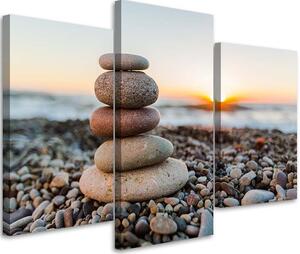 Obraz na plátně Zenové kameny na pláži - 3 dílný Rozměry: 60 x 40 cm