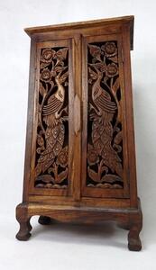 Skříňka dřevěná vyřezávaná PÁV, 100 cm, exotické dřevo (ruční práce Thajsko)
