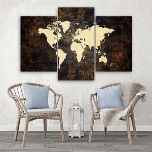 Obraz na plátně Tmavá mapa světa - 3 dílný Rozměry: 60 x 40 cm