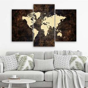 Obraz na plátně Tmavá mapa světa - 3 dílný Rozměry: 60 x 40 cm