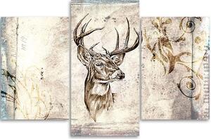 Obraz na plátně Nákres hlavy jelena - 3 dílný Rozměry: 60 x 40 cm