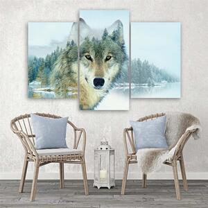 Obraz na plátně Vlk na pozadí hory - 3 dílný Rozměry: 60 x 40 cm