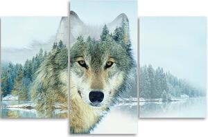 Obraz na plátně Vlk na pozadí hory - 3 dílný Rozměry: 60 x 40 cm