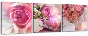Sada obrazů na plátně 3 růžové růže - 3 dílná Rozměry: 90 x 30 cm