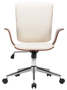 Otočná kancelářská židle krémová umělá kůže a ohýbané dřevo