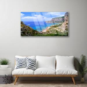 Obraz na skle Moře Pláž Hory Krajina 120x60 cm