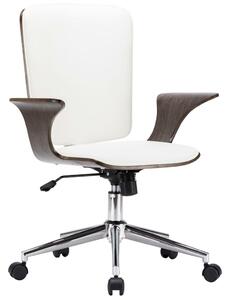 Otočná kancelářská židle bílá umělá kůže ohýbané dřevo