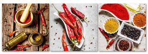 Sada obrazů na plátně Pálivé koření z chilli papriček - 3 dílná Rozměry: 90 x 30 cm