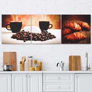 Sada obrazů na plátně Káva a croissanty - 3 dílná Rozměry: 90 x 30 cm
