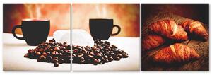 Sada obrazů na plátně Káva a croissanty - 3 dílná Rozměry: 90 x 30 cm