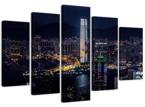 Obraz na plátně Osvětlený mrakodrap - 5 dílný Rozměry: 100 x 70 cm