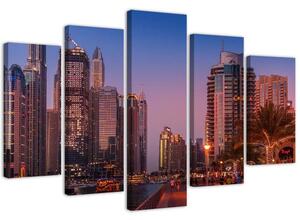 Obraz na plátně Večerní Dubaj - 5 dílný Rozměry: 100 x 70 cm