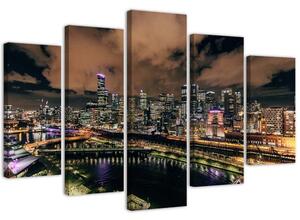Obraz na plátně Moderní město v noci - 5 dílný Rozměry: 100 x 70 cm