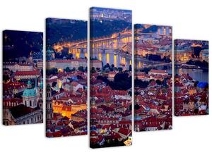 Obraz na plátně Praha za soumraku - 5 dílný Rozměry: 100 x 70 cm