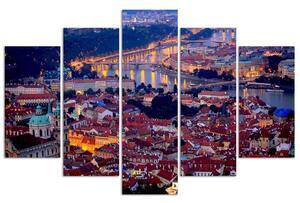 Obraz na plátně Praha za soumraku - 5 dílný Rozměry: 100 x 70 cm