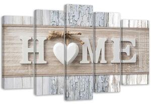 Obraz na plátně Nápis Home na pozadí různých druhů dřeva - 5 dílný Rozměry: 100 x 70 cm
