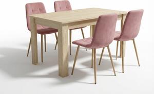 Jídelní set 1 + 4, stůl UMEKO 120x80 cm dub sonoma + růžová sametová židle KARA