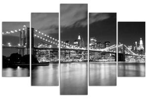 Obraz na plátně Brooklynský most v noci černobílý - 5 dílný Rozměry: 100 x 70 cm