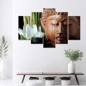Obraz na plátně Buddha a bílá květina - 5 dílný Rozměry: 100 x 70 cm
