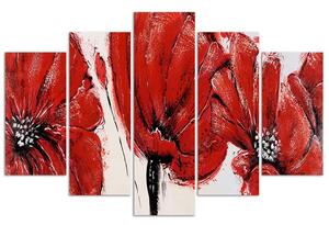 Obraz na plátně Červené květy - 5 dílný Rozměry: 100 x 70 cm